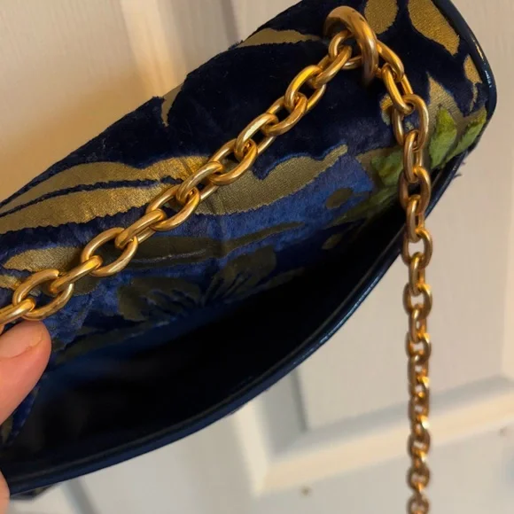 Tory Burch Blue Fleming Velvet Cosmic Floral Small Convertible Shoulder Bag